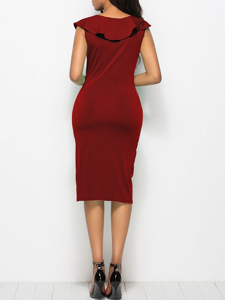 Bodycon V-ausschnitt Rüschen Damenkleid