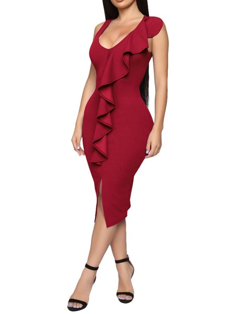 Damen Ärmelloses Sexy Stringy Selvedge Bodycon Kleid Mit Rundhalsausschnitt