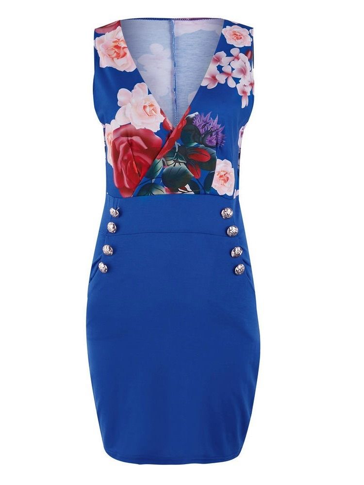 Damen Bodycon Blumen Patchwork Tasche Mit V-ausschnitt Über Dem Kleid