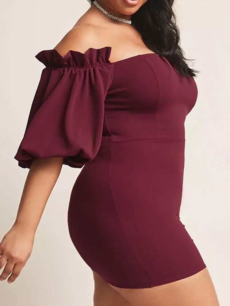 Damen Dreiviertel Ärmel Über Dem Knie Sexy Figurbetontes Kleid