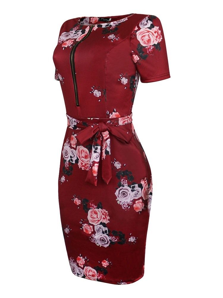 Damen Figurbetontes Figurbetontes Kleid Mit Print Für Damen Kurzarm Rundhalsausschnitt