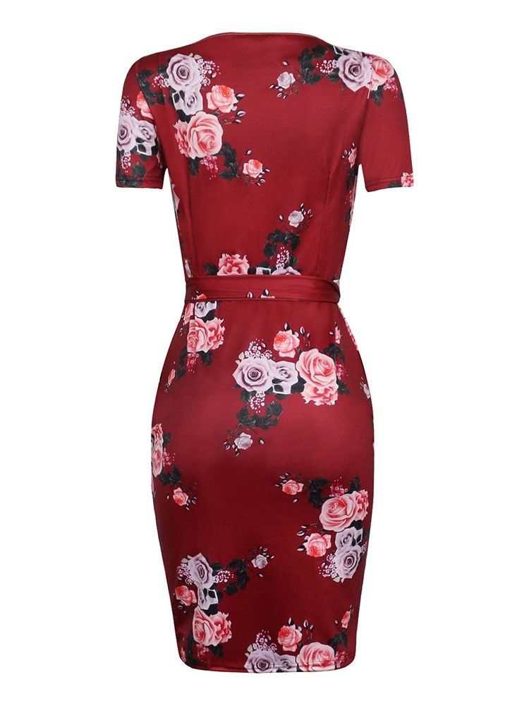 Damen Figurbetontes Figurbetontes Kleid Mit Print Für Damen Kurzarm Rundhalsausschnitt