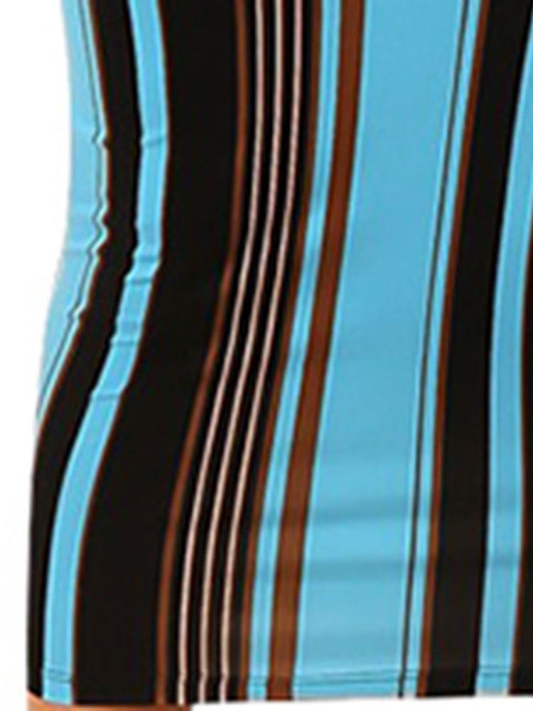 Damen Gestreiftes Spaghetti-trägerkleid Mit Bleistift-print