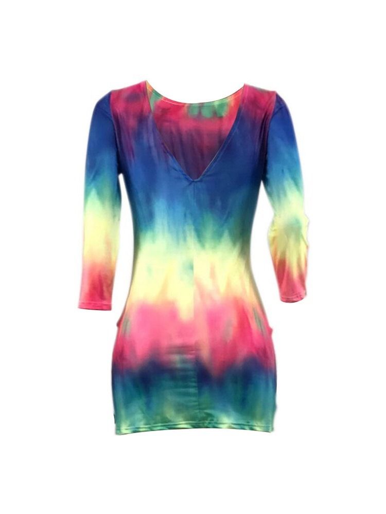 Damen Gradient Tie-dye Rundhals Rückenfreies Fashion Regular Kleid