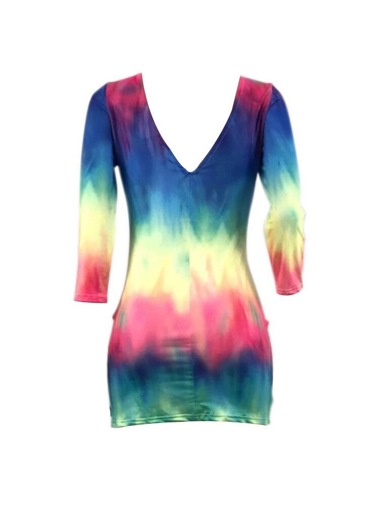 Damen Gradient Tie-dye Rundhals Rückenfreies Fashion Regular Kleid