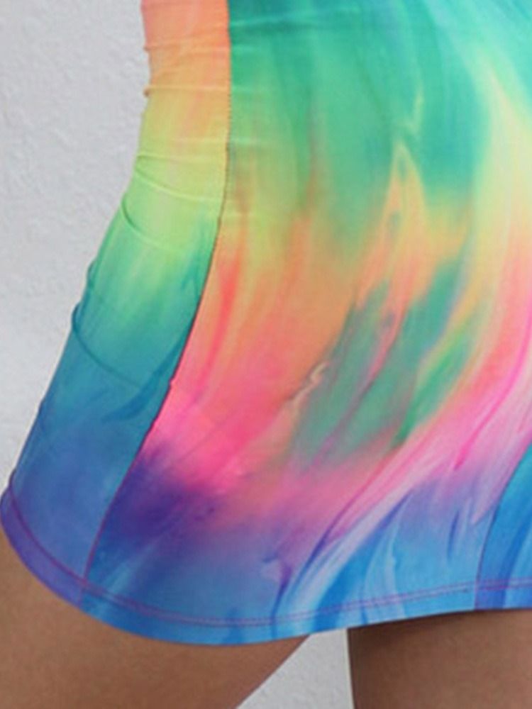 Damen Gradient Tie-dye Rundhals Rückenfreies Fashion Regular Kleid