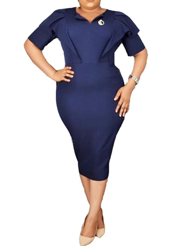 Damen Mid-waden Kurzarm V-ausschnitt Büro Dame Bleistift Bodycon Kleid