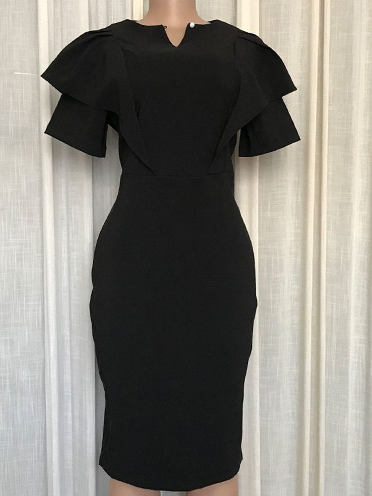 Damen Mid-waden Kurzarm V-ausschnitt Büro Dame Bleistift Bodycon Kleid