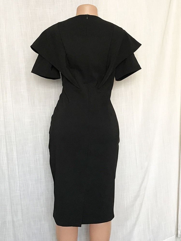 Damen Mid-waden Kurzarm V-ausschnitt Büro Dame Bleistift Bodycon Kleid