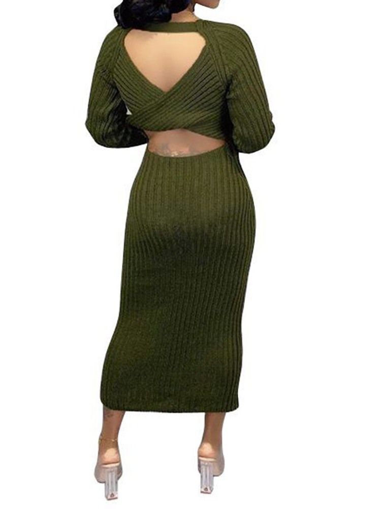 Damen Rundhalsausschnitt Neun Punkte Ärmel Mittelhohe Pullover Bodycon Kleid