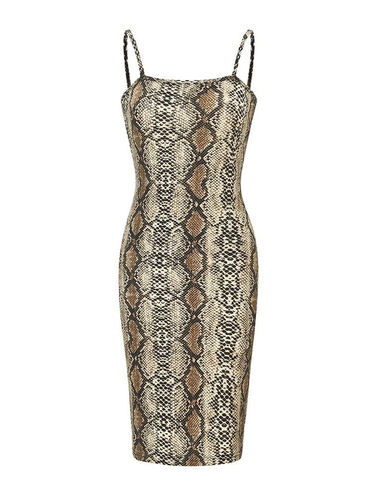 Damen Schlangenprint Über Dem Knie Ärmelloses Sexy Bodycon Kleid