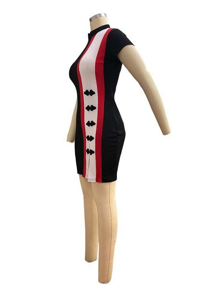 Damen Stehkragen Kurzarm Über Dem Knie Bodycon Fashion Kleid