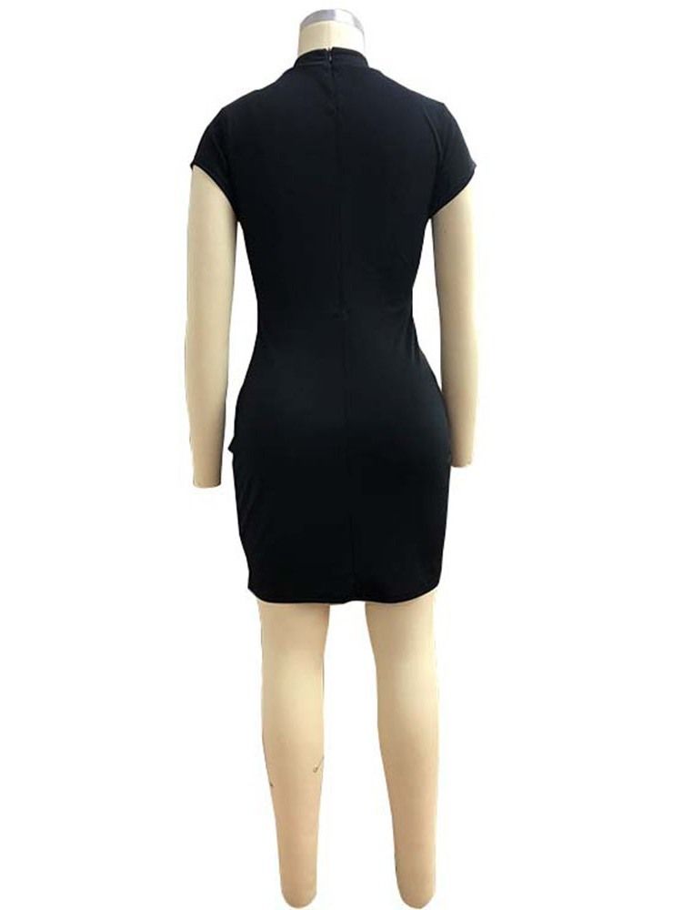 Damen Stehkragen Kurzarm Über Dem Knie Bodycon Fashion Kleid