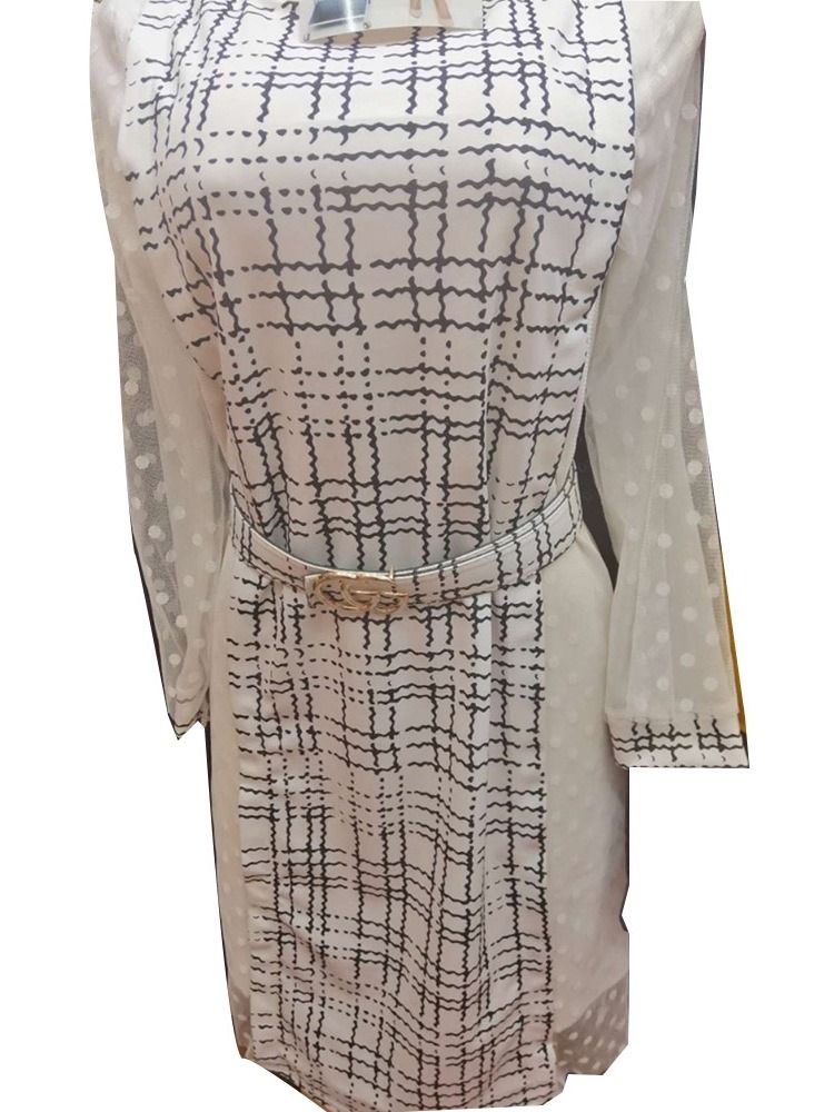 Damen Über Dem Knie Patchwork Mesh Kariertes Regular Kleid