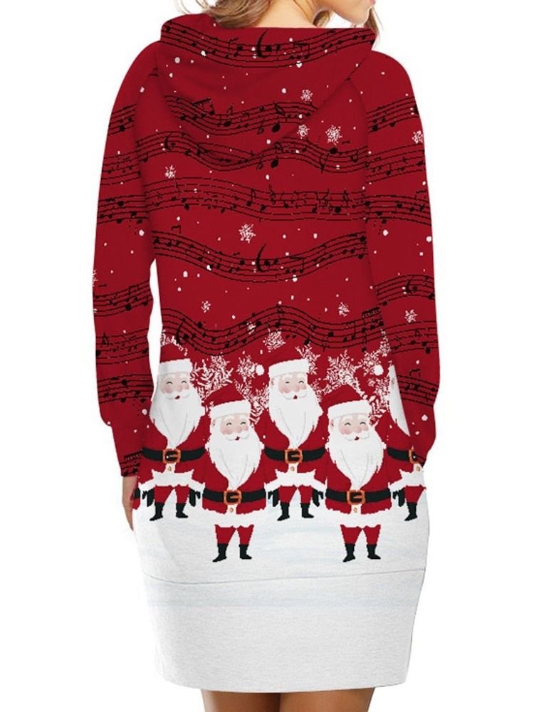 Damen-weihnachtsdruck Über Dem Knie Mit Kapuze Winter A-linien Kleid