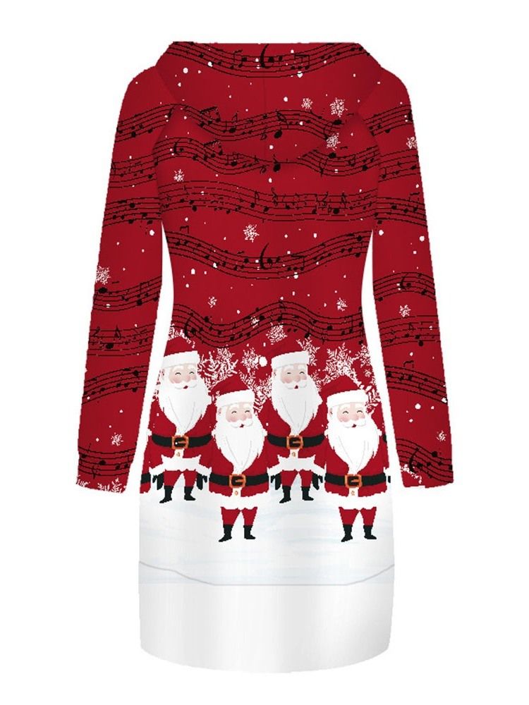 Damen-weihnachtsdruck Über Dem Knie Mit Kapuze Winter A-linien Kleid