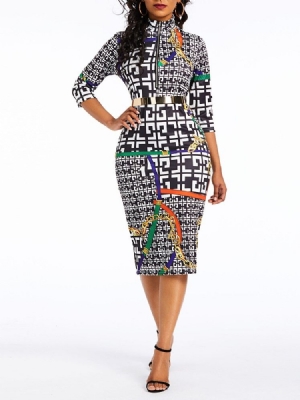 Frauen African Fashion Print V-ausschnitt Bodycon Sexy Kleid