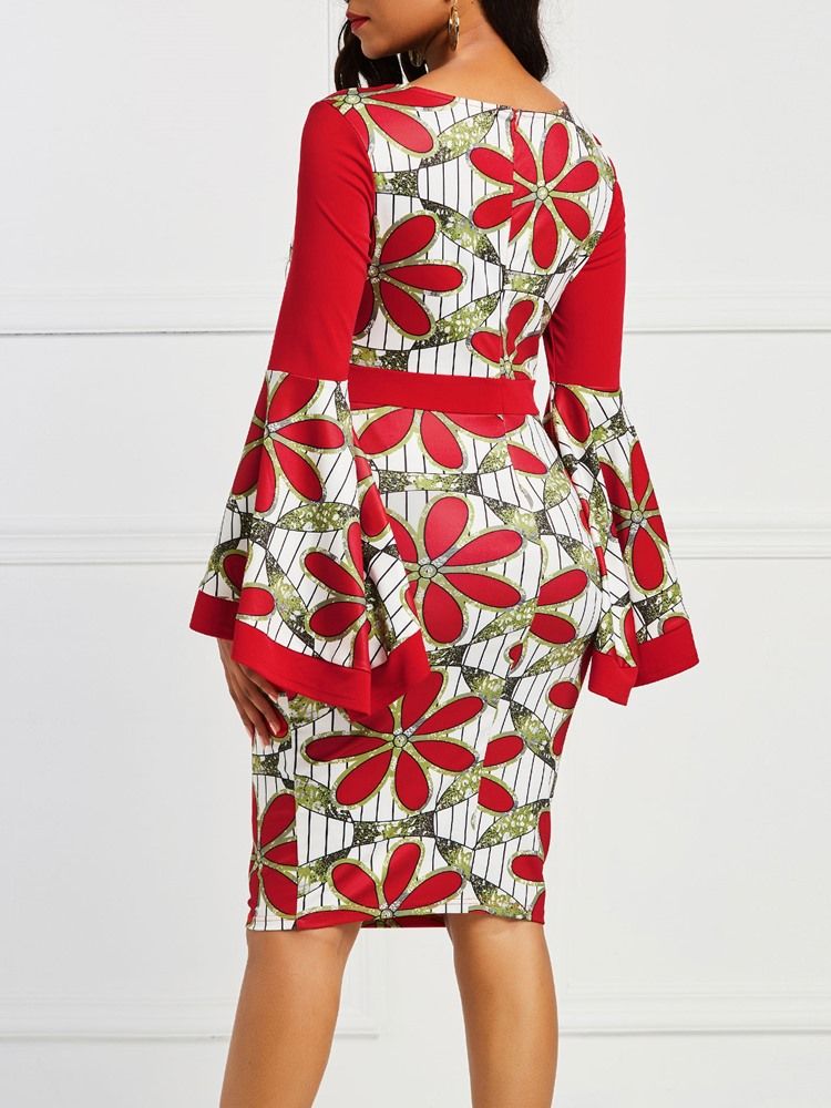 Frauen Afrikanisches Kleid Mit Blumenmuster Und Ausgestellten Ärmeln Figurbetontes Kleid