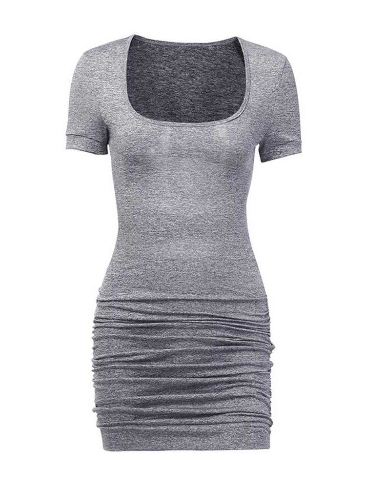 Frauen Bodycon Sexy Kurzarm U-bahn Schlichtes Kleid