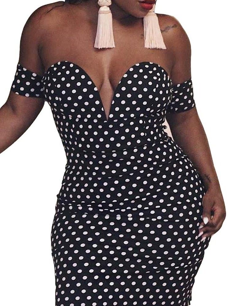 Frauen Figurbetontes Kleid Mit Polka-dot-print Über Dem Knie