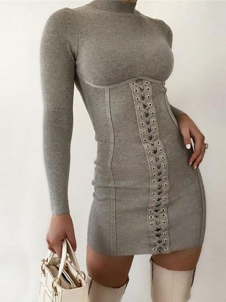 Frauen Overknee Langarm Pullover Sexy Kleid