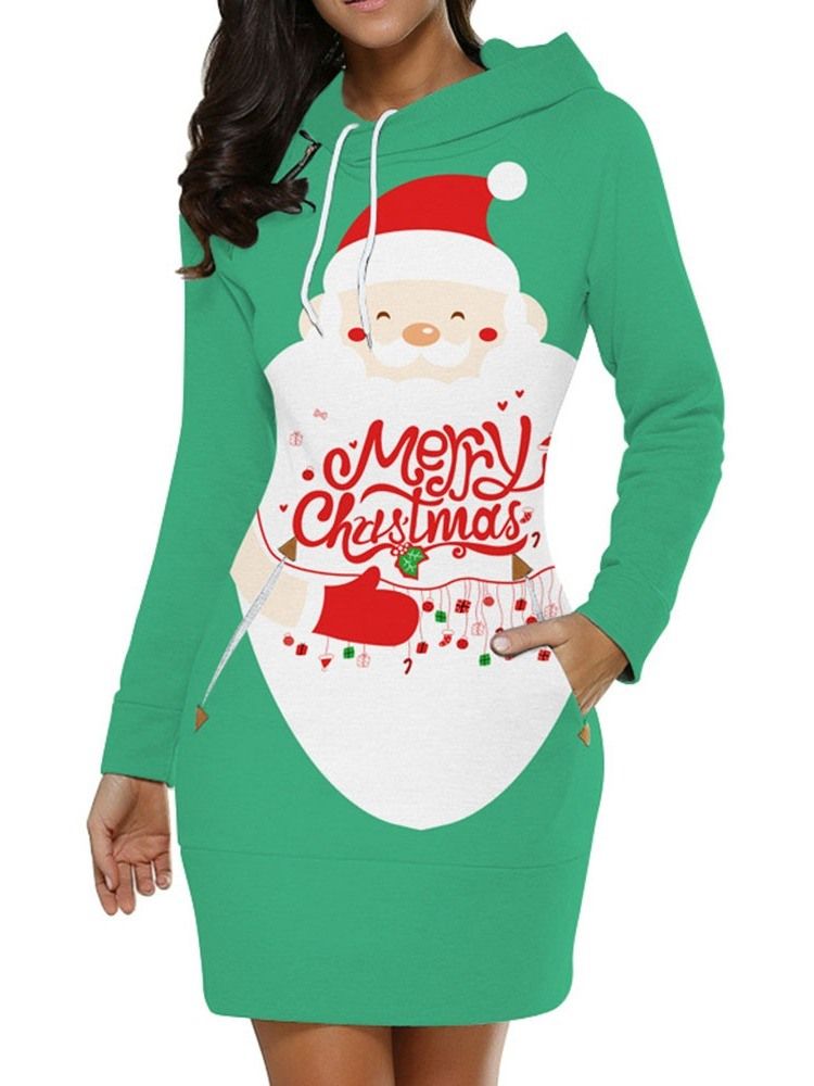 Frauen-weihnachten Mit Kapuze Print Über Dem Knie Pullover Regular Dress