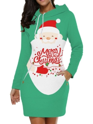 Frauen-weihnachten Mit Kapuze Print Über Dem Knie Pullover Regular Dress