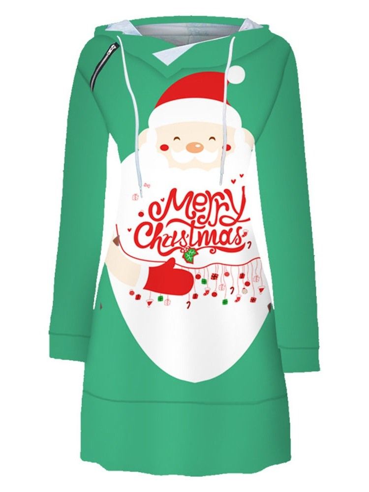 Frauen-weihnachten Mit Kapuze Print Über Dem Knie Pullover Regular Dress