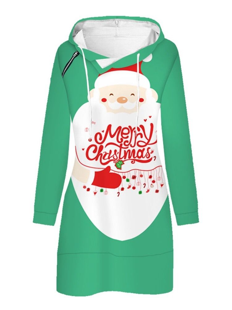 Frauen-weihnachten Mit Kapuze Print Über Dem Knie Pullover Regular Dress