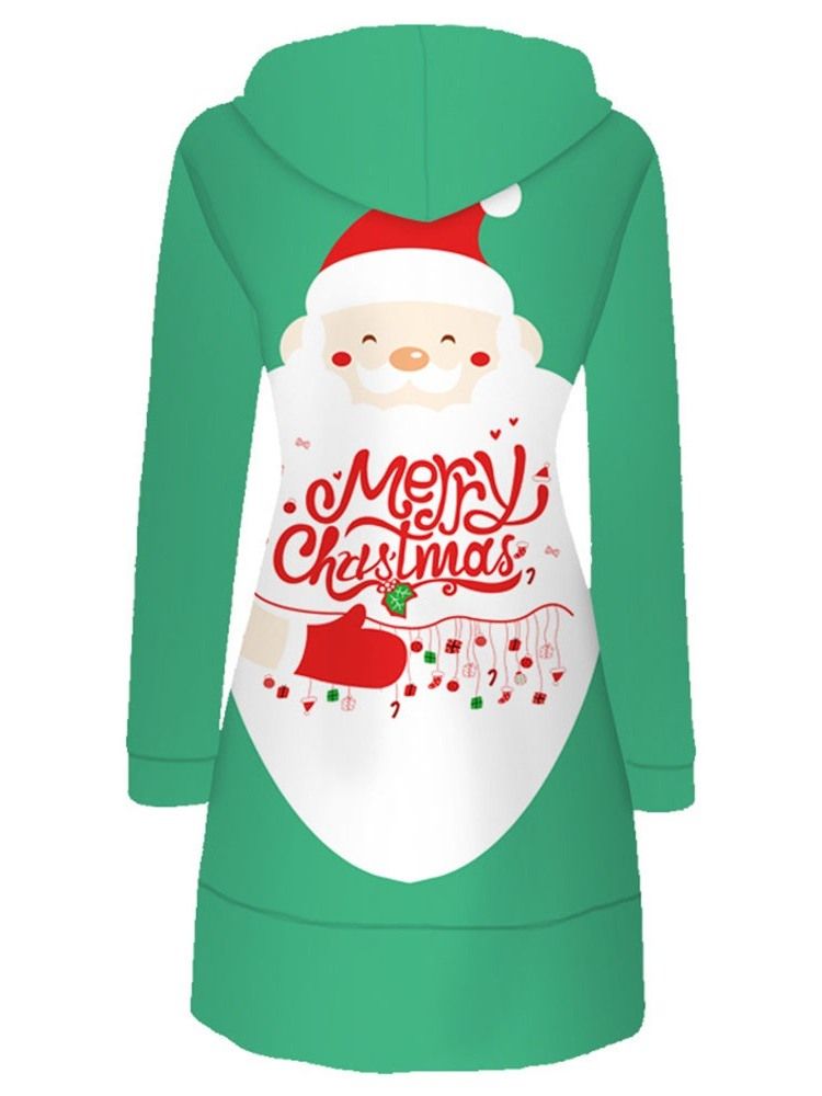 Frauen-weihnachten Mit Kapuze Print Über Dem Knie Pullover Regular Dress