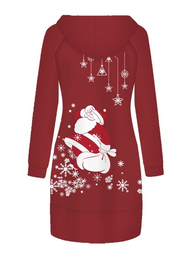 Frauen-weihnachtsdruck Über Dem Knie Langärmliges Winter-a-linien-kleid