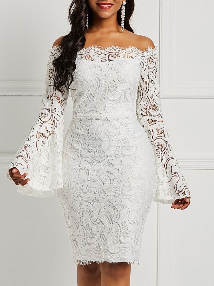 Hollow Flare Sleeve Lace Damen Figurbetontes Kleid