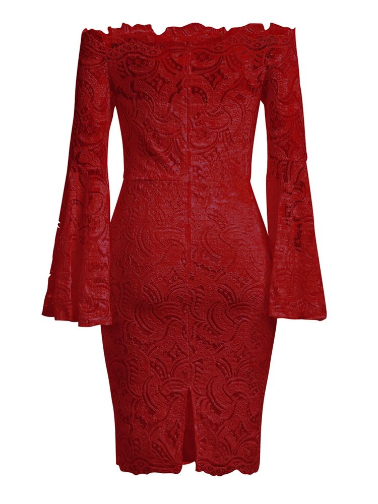 Hollow Flare Sleeve Lace Damen Figurbetontes Kleid