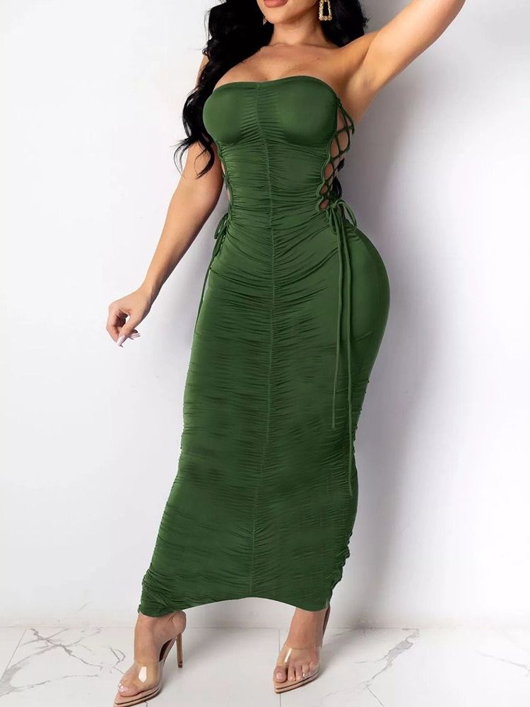 Knöchellanges Plissiertes Ärmelloses Schlichtes Sexy Kleid Für Damen