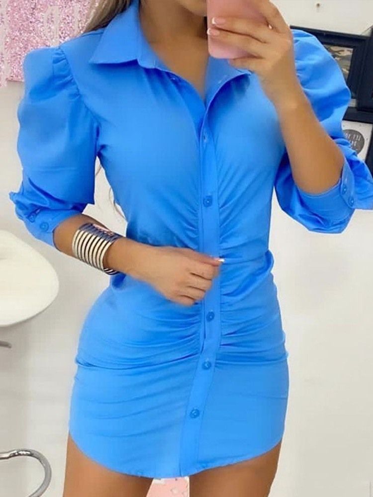 Knopf Über Dem Knie Dreiviertelärmel Damen Bodycon Sexy Kleid