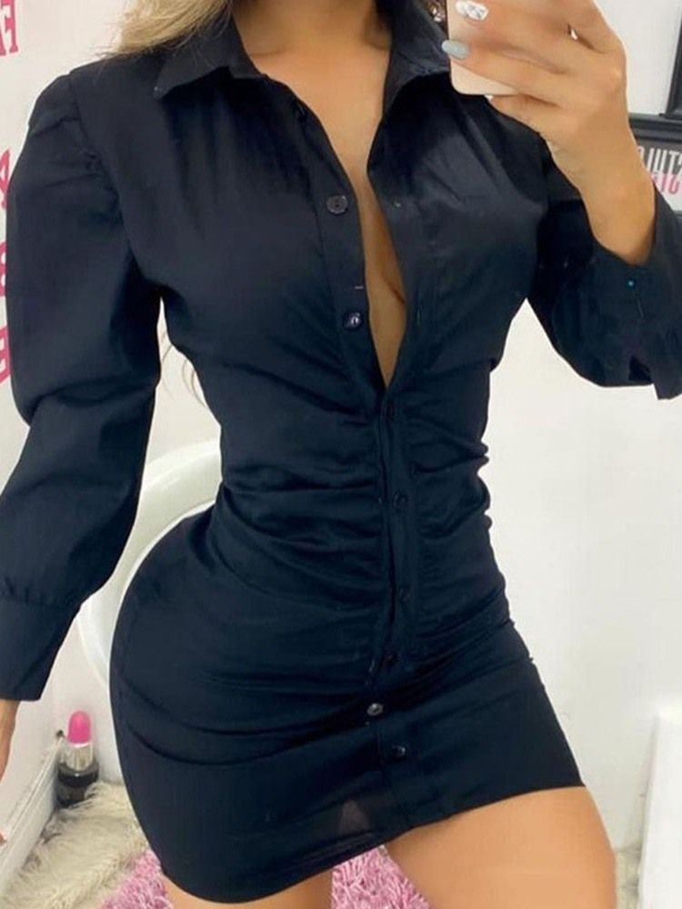 Knopf Über Dem Knie Dreiviertelärmel Damen Bodycon Sexy Kleid