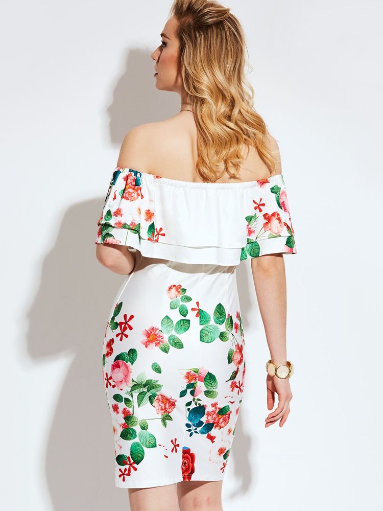 Off-the-shoulder Bodycon Kleid Mit Print Für Damen Mit Frischem Gefühl Printing