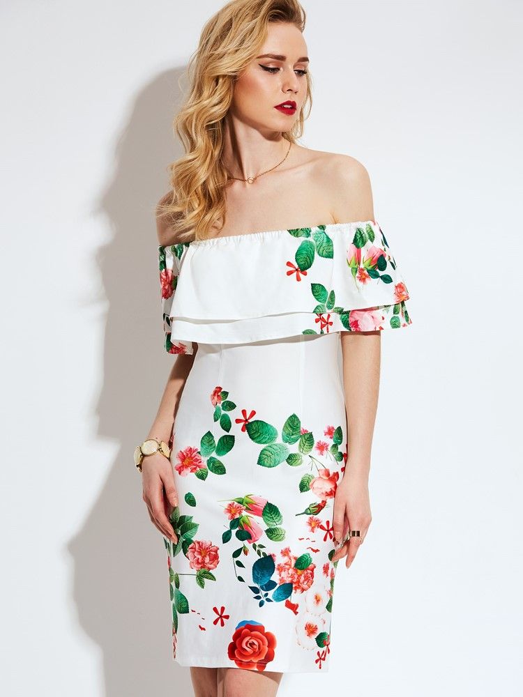 Off-the-shoulder Bodycon Kleid Mit Print Für Damen Mit Frischem Gefühl Printing