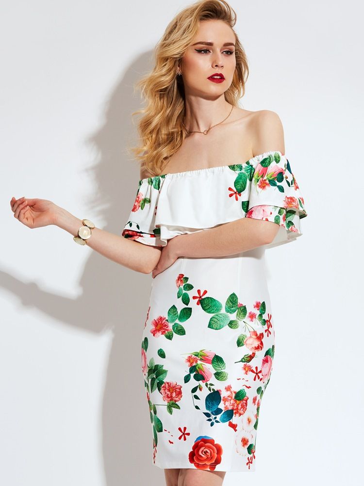 Off-the-shoulder Bodycon Kleid Mit Print Für Damen Mit Frischem Gefühl Printing