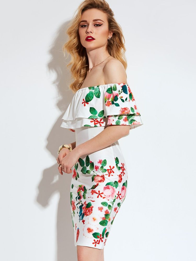 Off-the-shoulder Bodycon Kleid Mit Print Für Damen Mit Frischem Gefühl Printing