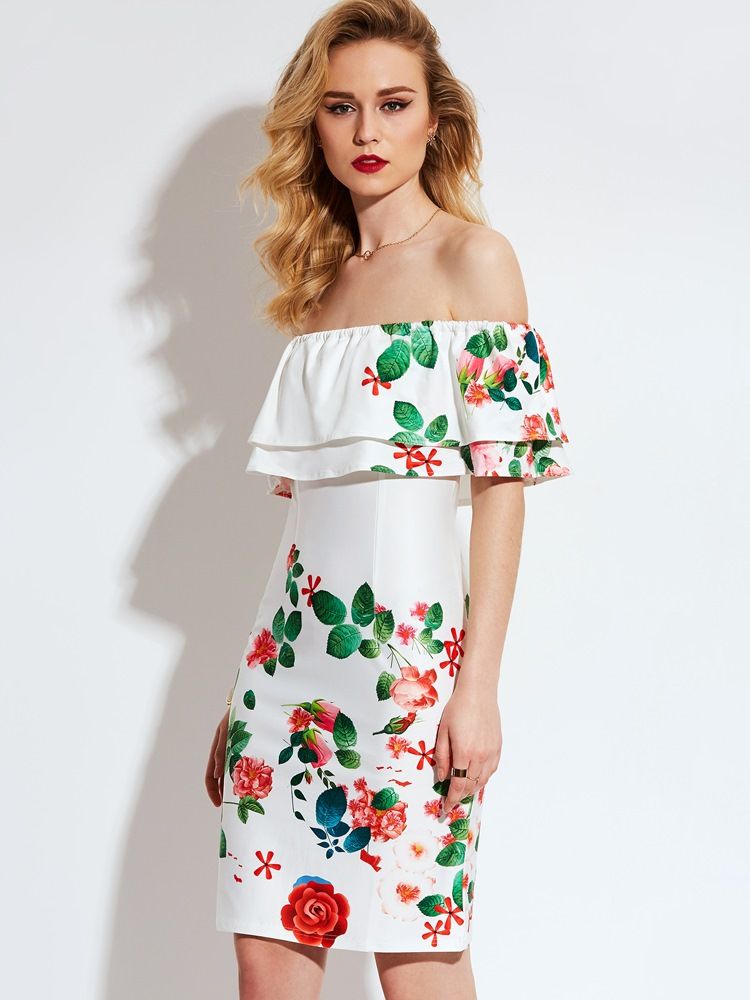 Off-the-shoulder Bodycon Kleid Mit Print Für Damen Mit Frischem Gefühl Printing