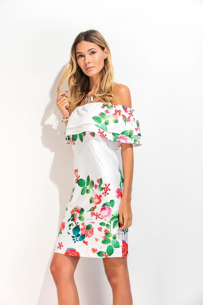 Off-the-shoulder Bodycon Kleid Mit Print Für Damen Mit Frischem Gefühl Printing