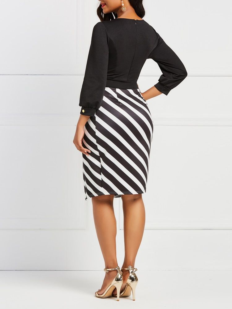 Office Lady Stripe Split Damenkleid