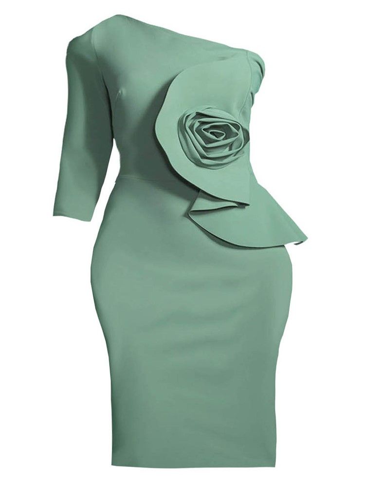 Schrägkragen Asymmetrische Applikationen Damen Bodycon Kleid