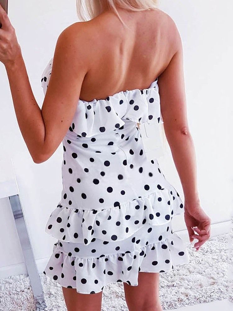 Trägerloses Ärmelloses Kleid Mit Polka Dots Für Damen