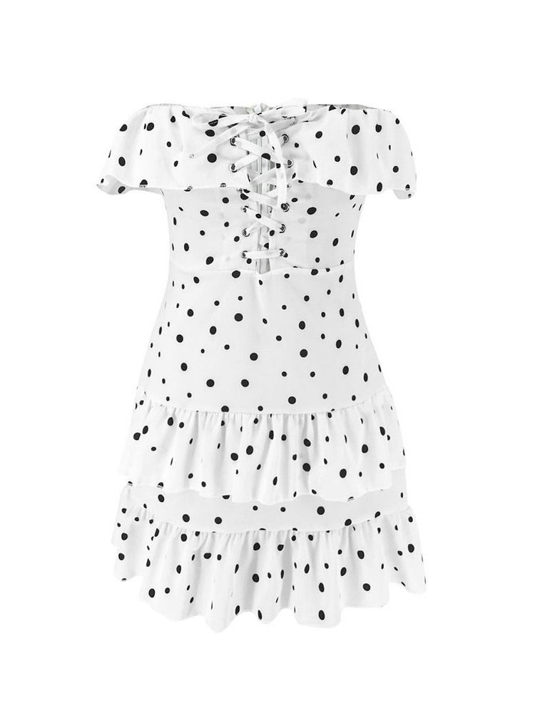 Trägerloses Ärmelloses Kleid Mit Polka Dots Für Damen