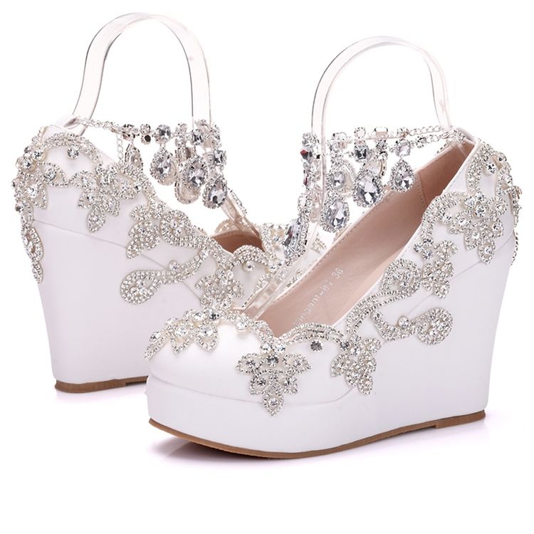 Damen Strasskette Plateau-abschlussball-schuhe Mit Keilabsatz