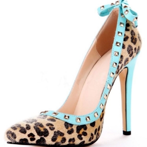 Nieten Leopard Stiletto-absatz Spitze Zehe Schleife Damen Pumps